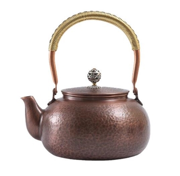 复古中式1.2升扁锤纹铜壶便携礼品泡茶壶办公室轻奢茶具烧水壶